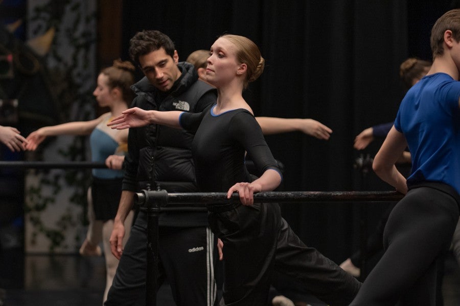 Interlochen Arts Academy dance instructor teaches student at the barre