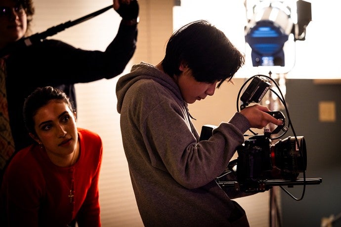 Film students on the set of a student production
