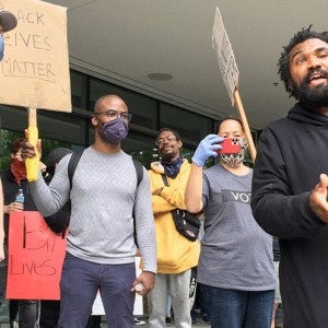 Demarre McGill attends a Black Lives Matter protest 