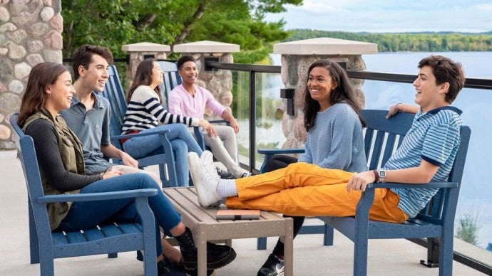 A group of Arts Academy students enjoying Dottie's Deck.