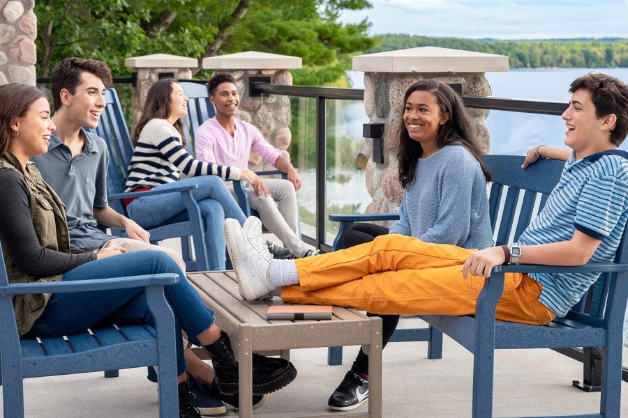 Students on the deck overlooking the lage