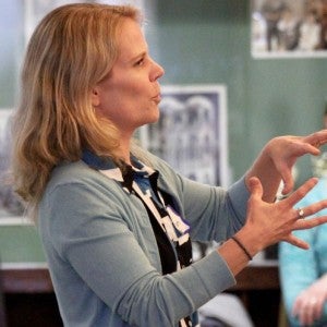 Holly Gilbert speak with Arts Academy students