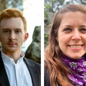 Professional portraits of two new arts instructors.