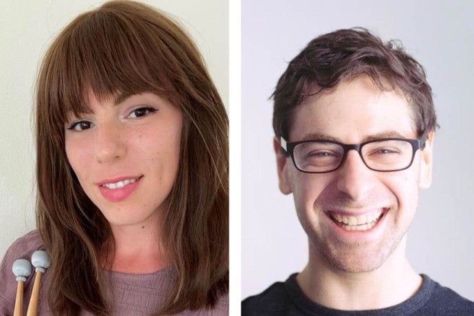 Professional headshots of two smiling percussionists.