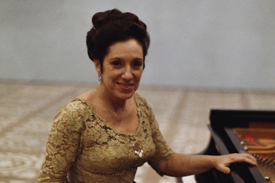 Rosalyn Tureck poses at the piano
